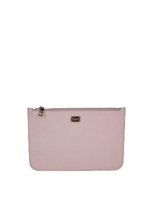 DOLCE & GABBANA: pochette - Bustina in pelle martellata rosa con zip