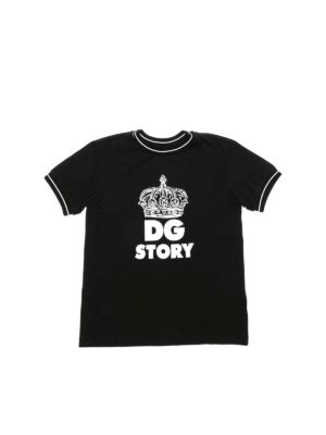 Dolce & Gabbana Jr: t-shirts - Black T-shirt with white crown print