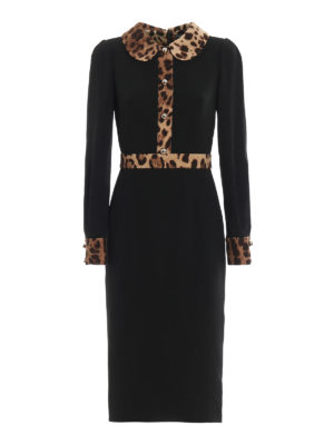 DOLCE & GABBANA: abiti al ginocchio - Abito in misto lana con dettagli animalier