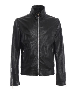 DOLCE & GABBANA: giacche in pelle - Giubbotto nero in pelle d'agnello lavata