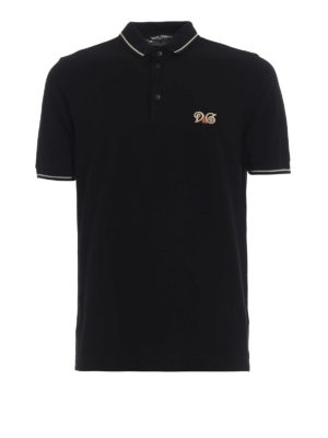 DOLCE & GABBANA: polo - Polo in piqué nera con logo ricamato
