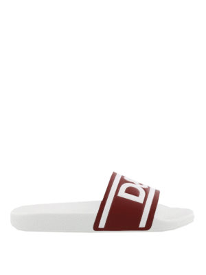 DOLCE & GABBANA: sandali - Slides di pelle rossa con logo
