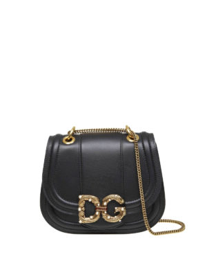 DOLCE & GABBANA: borse a spalla - Borsa a spalla nera DG Amore in vitello