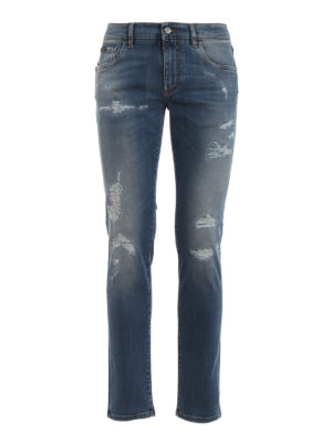 DOLCE & GABBANA: jeans skinny - Jeans cinque tasche in denim effetto usato