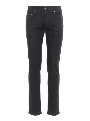 DOLCE & GABBANA: skinny jeans - Satin logo patch denim skinny jeans
