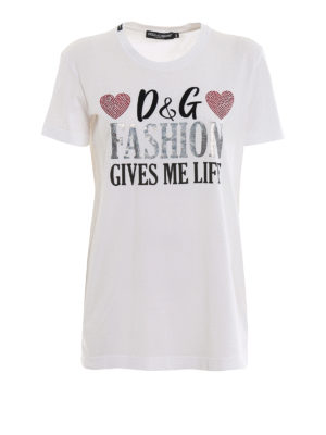 DOLCE & GABBANA: t-shirt - T-shirt con stampa logo e strass