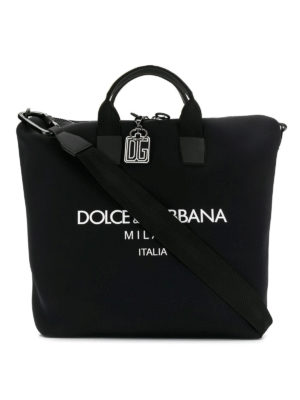 DOLCE & GABBANA: shopper - Shopper nera Palermo in neoprene con logo