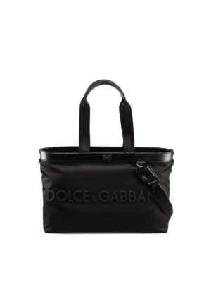 DOLCE & GABBANA: shopper - Borsone in nylon con logo gommato