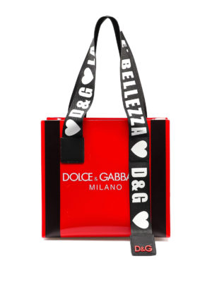 DOLCE & GABBANA: shopper - Shopper Street in pvc rossa con stampa logo