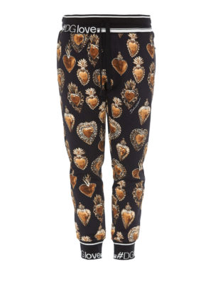 DOLCE & GABBANA: pantaloni sport - Joggers con stampa Sacro Cuore