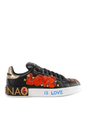 DOLCE & GABBANA: sneakers - Sneaker in pelle con applicazioni