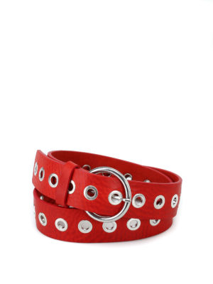 DONDUP: cinture - Cintura in pelle rossa occhielli metallici