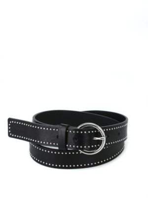 DONDUP: cinture - Cintura in pelle lucida con borchie e fibbia