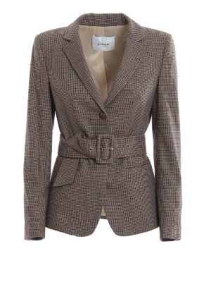 DONDUP: blazers - Houndstooth belted single-breasted blazer