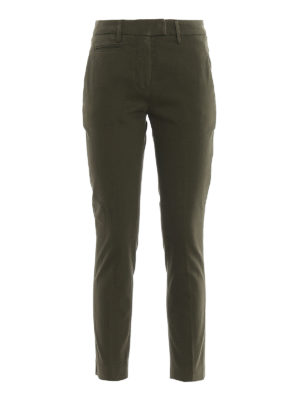 DONDUP: casual trousers - Perfect army green soft cotton trousers