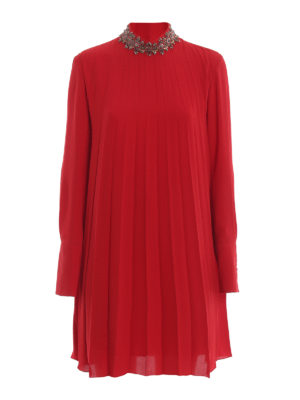 DONDUP: cocktail dresses - Embellished mock neck pleated crepe dress