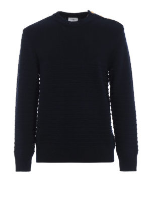 DONDUP: maglia collo rotondo - Girocollo blu lavorazione a righe e bottoni
