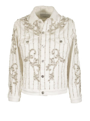 DONDUP: denim jacket - Rhinestone denim trucker jacket