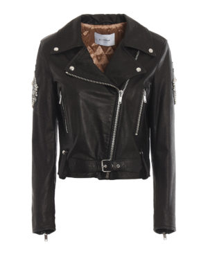 DONDUP: giacche in pelle - Chiodo in pelle con dettagli gioiello