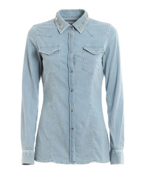 DONDUP: shirts - Crystal embellished denim shirt