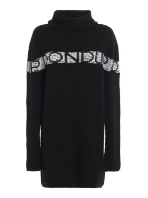 DONDUP: short dresses - Knitted wool and cashmere logo dress