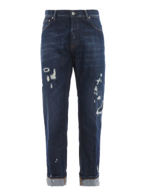 DONDUP: straight leg jeans - Spike scraped and ripped jeans