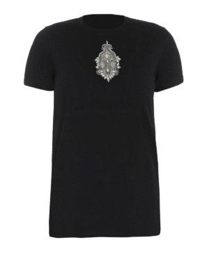 DONDUP: t-shirt - T-shirt nera con ricamo in perline