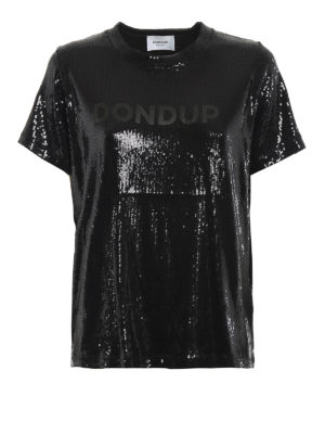 DONDUP: t-shirts - Black sequined T-shirt