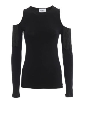 DONDUP: t-shirts - Cut out shoulder long sleeve T-shirt