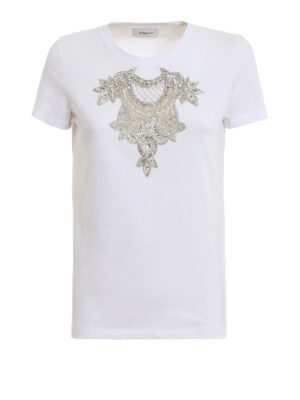 DONDUP: t-shirt - T-shirt bianca con ricamo gioiello