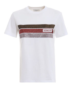 DONDUP: t-shirt - T-shirt bianca con bande glitterate