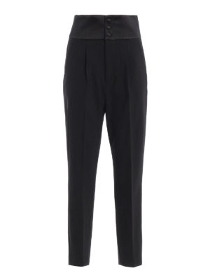 DONDUP: Pantaloni sartoriali - Pantaloni neri Miriam con vita alta in seta