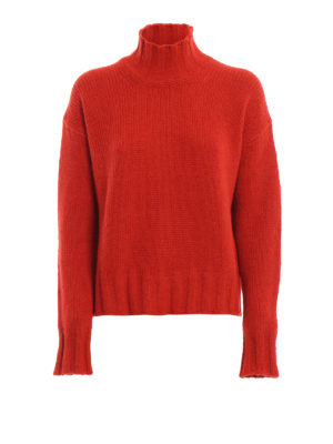 DONDUP: maglia a collo alto e polo - Dolcevita in misto alpaca rosso corallo