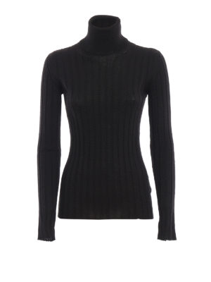 DONDUP: maglia a collo alto e polo - Dolcevita nero in misto lana a coste