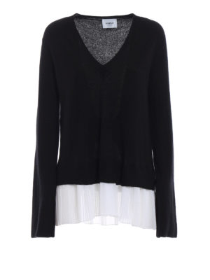 DONDUP: maglia collo a v - Pull in merino e cashmere con fondo plissé