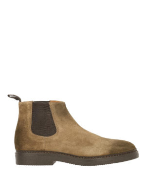 Doucal's: tronchetti - Stivaletti in suede beige con punta spalmata