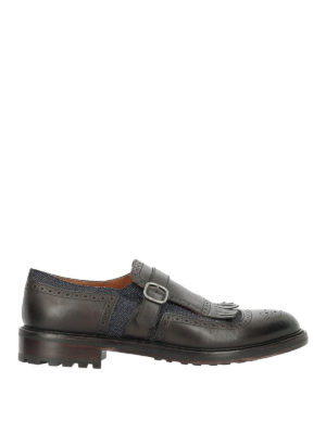 Doucal's: classiche - Monk strap sfrangiate con inserti in denim