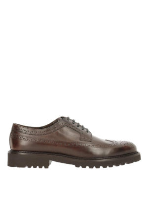 Doucal's: scarpe stringate - Stringate brogue in pelle lucida marrone