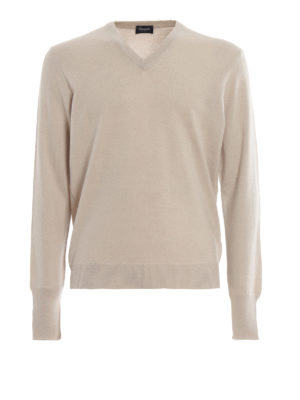 DRUMOHR: maglia collo a v - Maglia a V color panna in cashmere