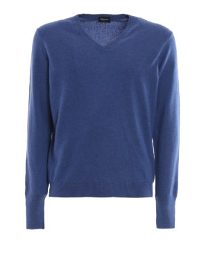 DRUMOHR: maglia collo a v - Maglia a V azzurra in cashmere