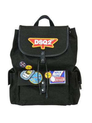 DSQUARED2: zaini - Zaino DSQ2 in canvas nero stile militare