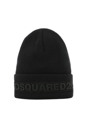 DSQUARED2: berretti - Berretto Dsquared2 nero in lana a costine