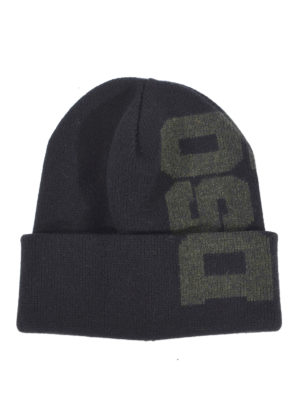 DSQUARED2: berretti - Berretto in lana nera con intarsio logo