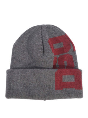 DSQUARED2: berretti - Berretto in lana grigia con intarsio logo