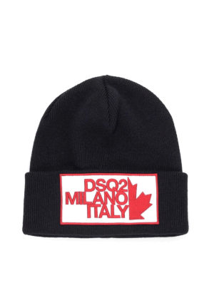 DSQUARED2: beanies - Logo patch wool beanie
