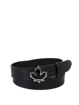DSQUARED2: cinture - Cintura in pelle con fibbia foglia d'acero