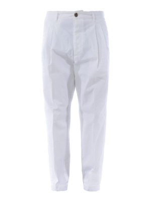 DSQUARED2: casual trousers - White cotton drill pleated front trousers