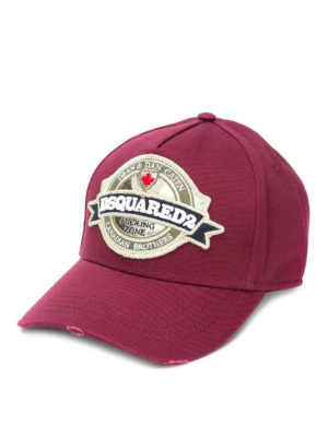 DSQUARED2: cappelli - Cappellino bordeaux con patch logo