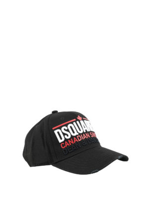 DSQUARED2: cappelli - Cappellino nero con logo ricamato a contrasto