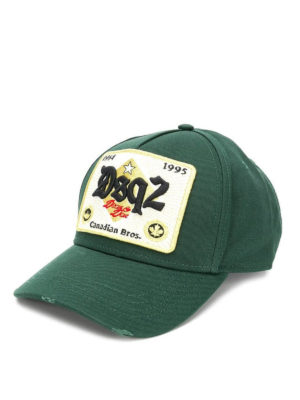 DSQUARED2: cappelli - Cappellino da baseball verde con patch DSQ2